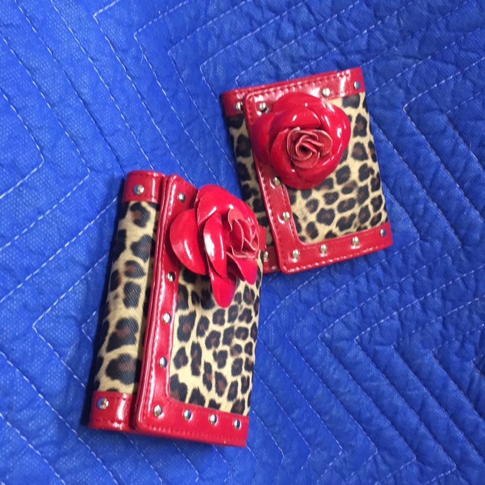 One faux leopard wallet &faux leather change purse